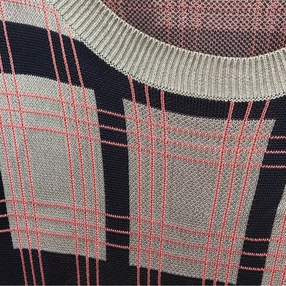 Dries Van Noten Check Print Knit Pullover Crew Sweater Preppy Top Short Sleeve L - Picture 9 of 16